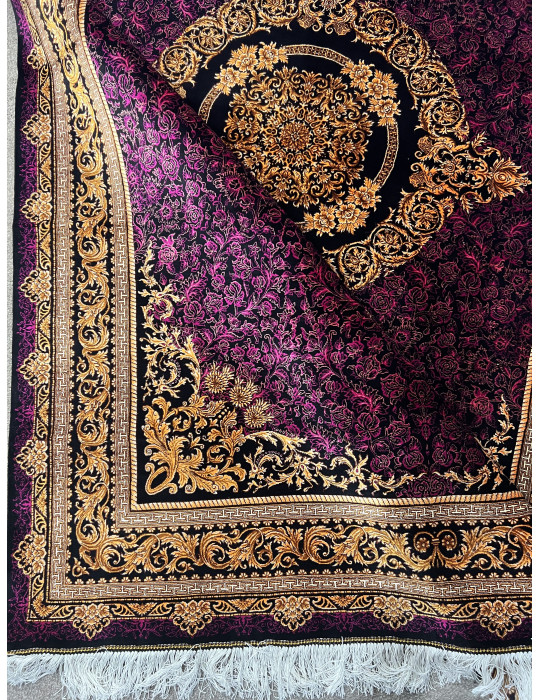 Imperial Ruby Rose Medallion – Grand Qom Silk Carpet